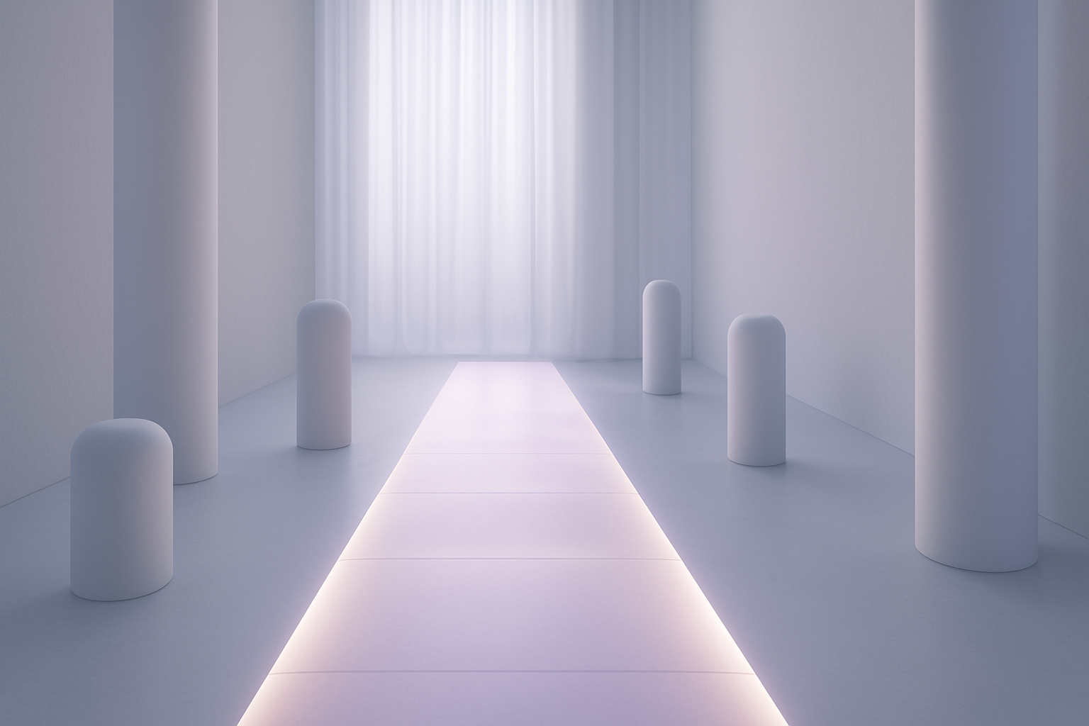 Minimal interior with a softly glowing path symbolising a safe lane and clear guidance